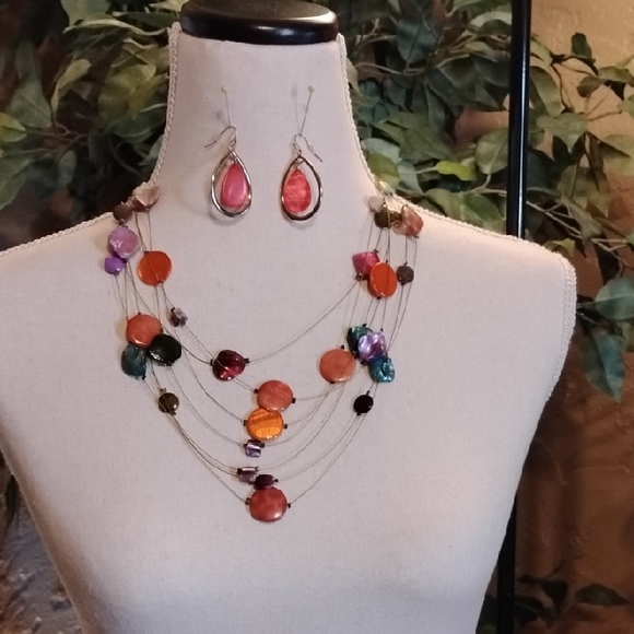 Elegant Multicolor Gemstone Necklace and Earring Set - Picture 1 of 7